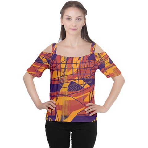 Orange High Art Women s Cutout Shoulder Tee by Valentinaart