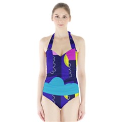 Walking On The Clouds  Halter Swimsuit by Valentinaart