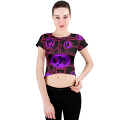 Purple And Red Abstraction Crew Neck Crop Top by Valentinaart