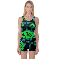 Green and blue abstraction One Piece Boyleg Swimsuit