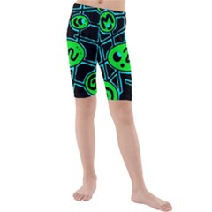 Green and blue abstraction Kid s Mid Length Swim Shorts