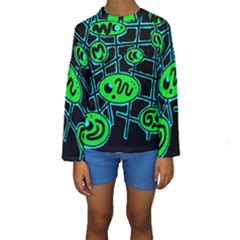 Green and blue abstraction Kid s Long Sleeve Swimwear