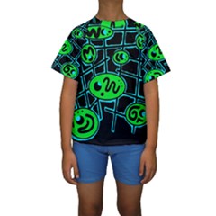 Green and blue abstraction Kid s Short Sleeve Swimwear
