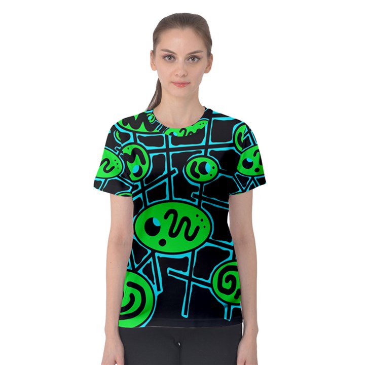 Green and blue abstraction Women s Sport Mesh Tee
