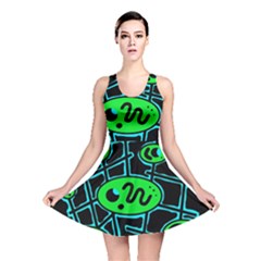 Green And Blue Abstraction Reversible Skater Dress