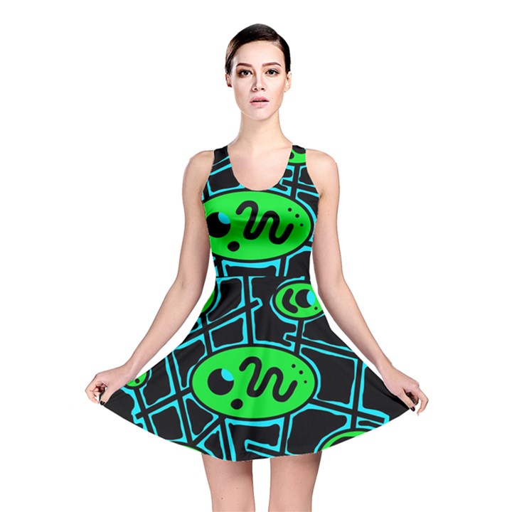 Green and blue abstraction Reversible Skater Dress