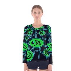 Green and blue abstraction Women s Long Sleeve Tee