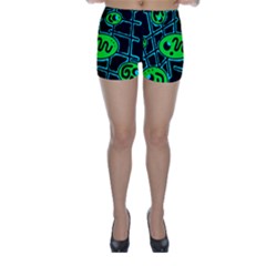 Green and blue abstraction Skinny Shorts