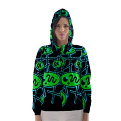 Green and blue abstraction Hooded Wind Breaker (Women)