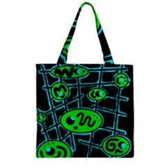 Green and blue abstraction Zipper Grocery Tote Bag