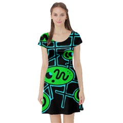 Green and blue abstraction Short Sleeve Skater Dress