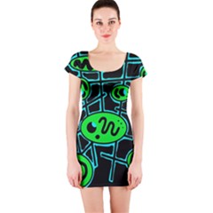 Green And Blue Abstraction Short Sleeve Bodycon Dress