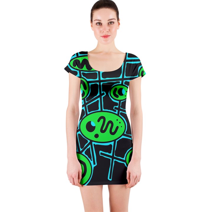 Green and blue abstraction Short Sleeve Bodycon Dress