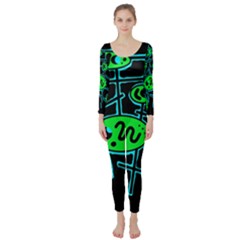 Green and blue abstraction Long Sleeve Catsuit