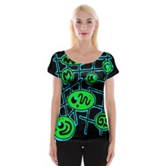 Green and blue abstraction Women s Cap Sleeve Top
