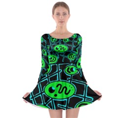 Green And Blue Abstraction Long Sleeve Skater Dress by Valentinaart