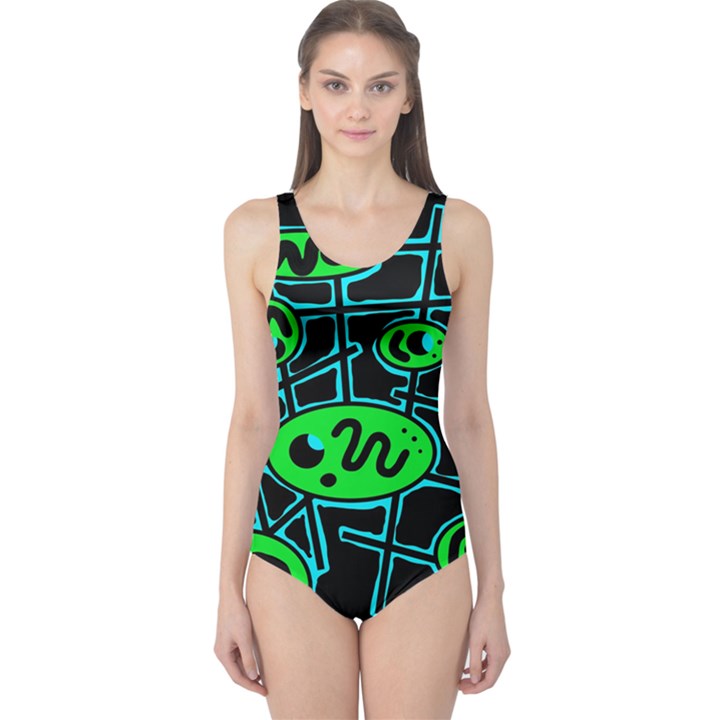 Green and blue abstraction One Piece Swimsuit