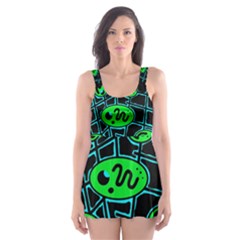 Green and blue abstraction Skater Dress Swimsuit