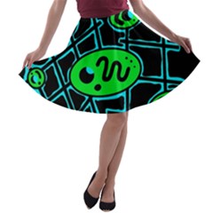 Green and blue abstraction A-line Skater Skirt