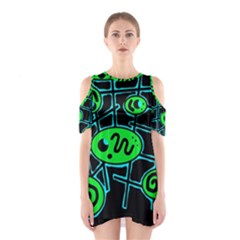 Green and blue abstraction Cutout Shoulder Dress