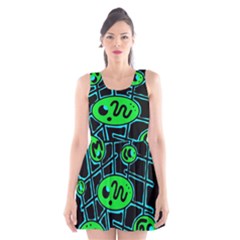 Green and blue abstraction Scoop Neck Skater Dress