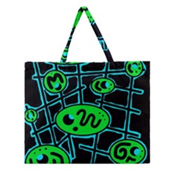 Green And Blue Abstraction Zipper Large Tote Bag by Valentinaart