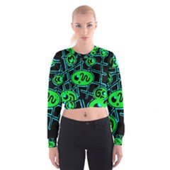 Green and blue abstraction Women s Cropped Sweatshirt