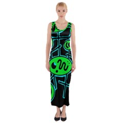 Green and blue abstraction Fitted Maxi Dress