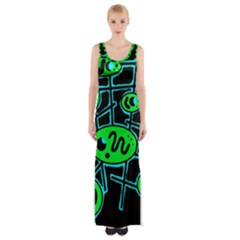 Green and blue abstraction Maxi Thigh Split Dress