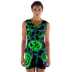 Green and blue abstraction Wrap Front Bodycon Dress