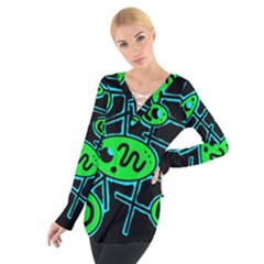 Green And Blue Abstraction Women s Tie Up Tee