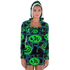 Green and blue abstraction Women s Long Sleeve Hooded T-shirt