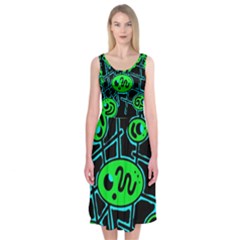 Green and blue abstraction Midi Sleeveless Dress