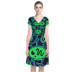 Green and blue abstraction Short Sleeve Front Wrap Dress