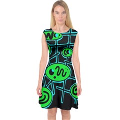 Green and blue abstraction Capsleeve Midi Dress