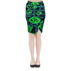 Green and blue abstraction Midi Wrap Pencil Skirt
