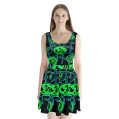 Green And Blue Abstraction Split Back Mini Dress  by Valentinaart