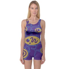 Purple And Yellow Abstraction One Piece Boyleg Swimsuit by Valentinaart