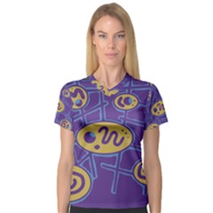 Purple And Yellow Abstraction Women s V-neck Sport Mesh Tee