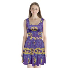 Purple And Yellow Abstraction Split Back Mini Dress  by Valentinaart