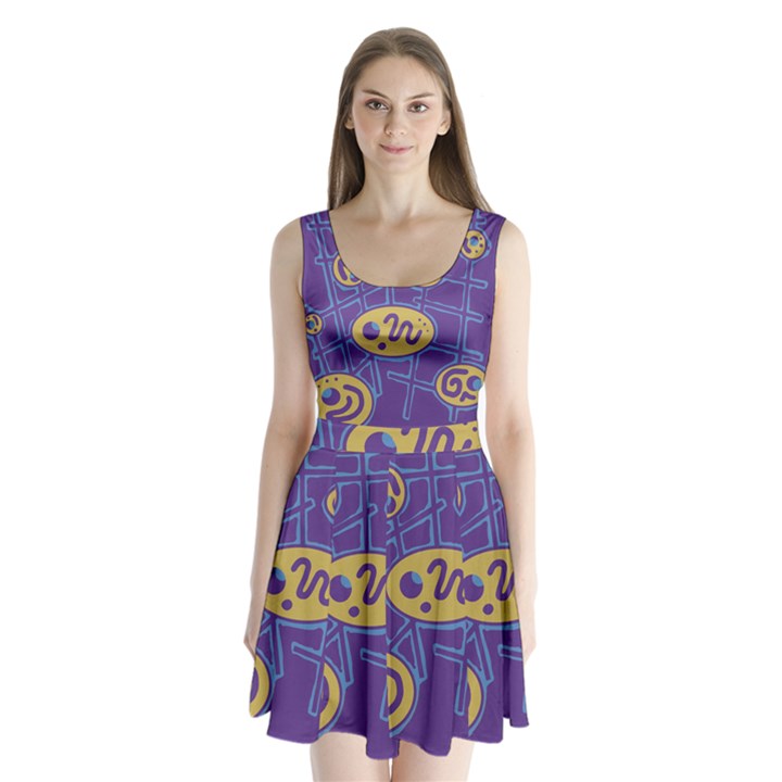 Purple and yellow abstraction Split Back Mini Dress 