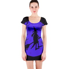 Halloween Witch - Blue Moon Short Sleeve Bodycon Dress by Valentinaart