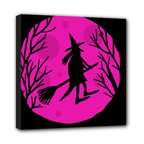 Halloween witch - pink moon Mini Canvas 8  x 8 