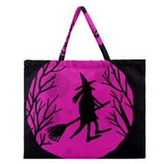 Halloween witch - pink moon Zipper Large Tote Bag