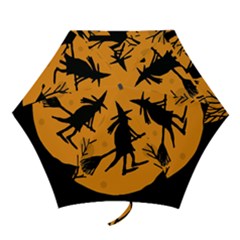 Halloween Witch - Orange Moon Mini Folding Umbrellas by Valentinaart