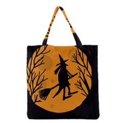 Halloween Witch - Orange Moon Grocery Tote Bag by Valentinaart
