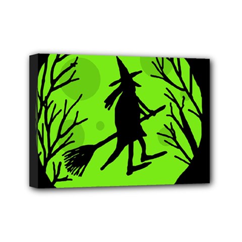 Halloween Witch - Green Moon Mini Canvas 7  X 5  by Valentinaart