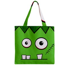 Halloween Frankenstein - Green Zipper Grocery Tote Bag by Valentinaart