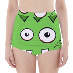 Halloween Frankenstein - Green High-waisted Bikini Bottoms by Valentinaart