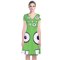 Halloween Frankenstein - Green Short Sleeve Front Wrap Dress by Valentinaart